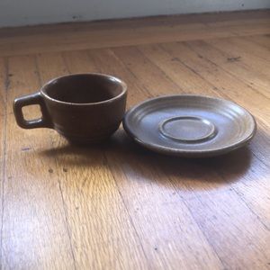 Monmouth Western Stoneware: 2 cups with matching saucers. Antique, American ware